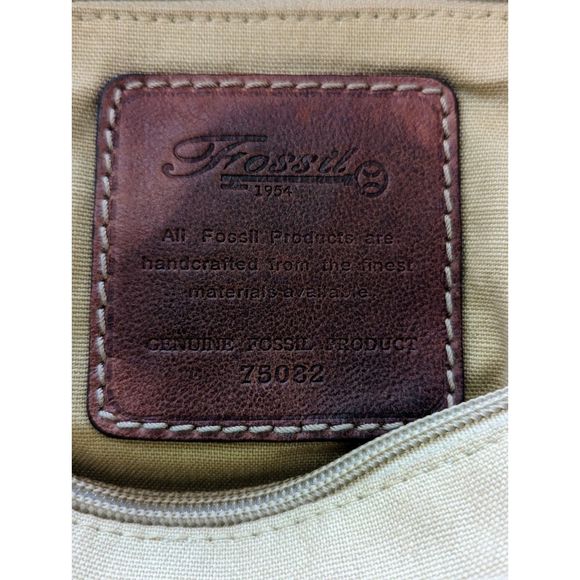 Fossil flower canvas/leather with wooden handle handbag - Picture 6 of 13